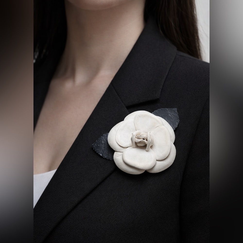 Chanel Leather Camellia Flower Brooch